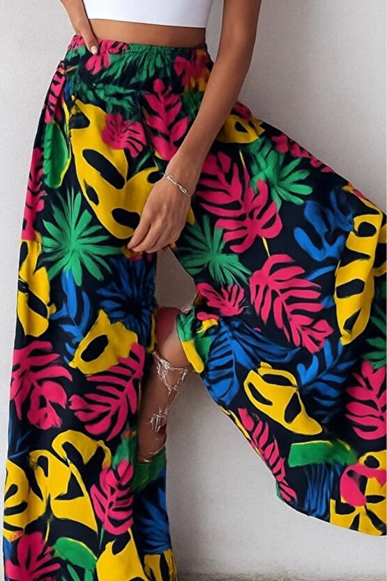 MDB Kadın Yüksek Bel Lastikli Desenli Süprem Pantolon