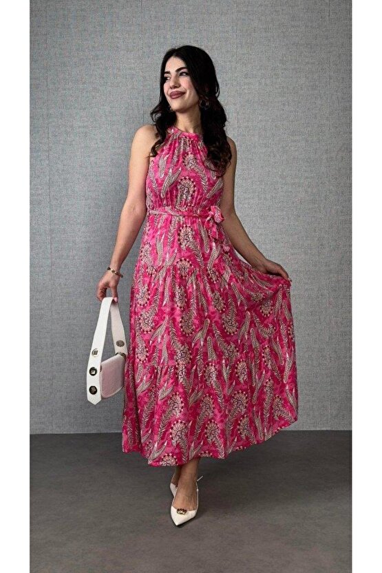 Kadın Omuzlardan Açık Boyundan Geçmeli Desenli Süprem Bluz