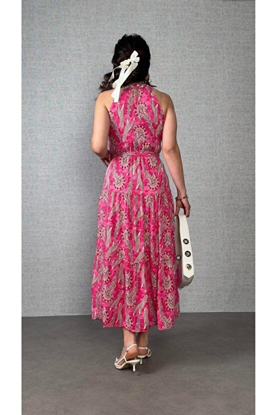 Kadın Omuzlardan Açık Boyundan Geçmeli Desenli Süprem Bluz