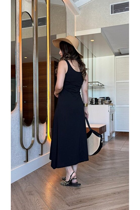 EQURİ Kadın Askılı Yuvarlak Yakalı Viskon Elbise