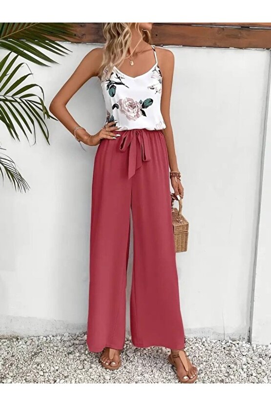 EQURİ Kadın Ip Askılı V Yakalı Süprem Bluz Ve Aerobin Pantolon Ikili Takım