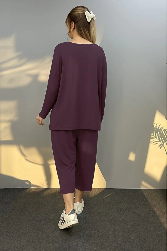 Kadın Uzun Kollu Arma Detaylı Iki Iplik Viskon Ikili Takım