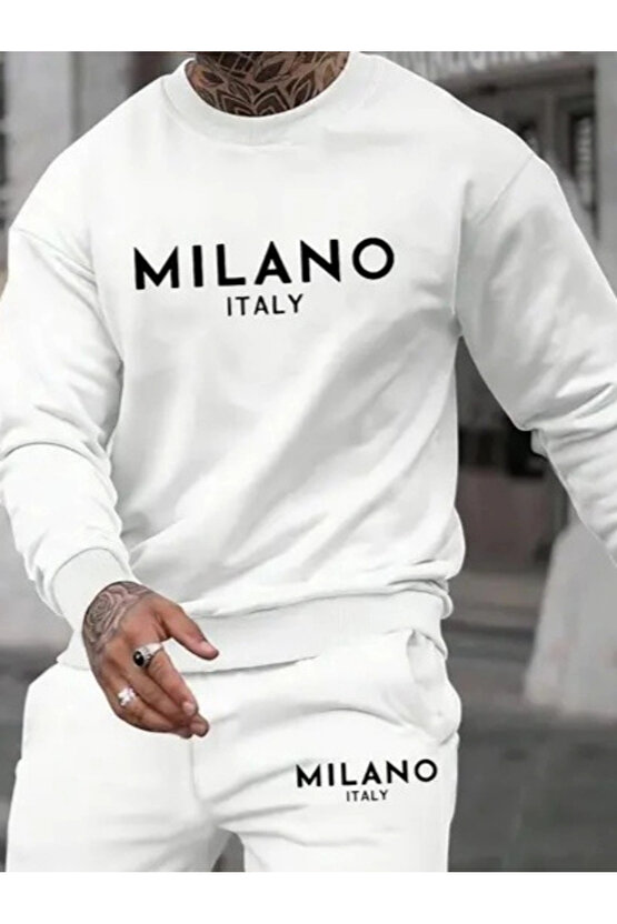 Erkek Uzun Kollu Baskı Detaylı Iki Iplik Takım