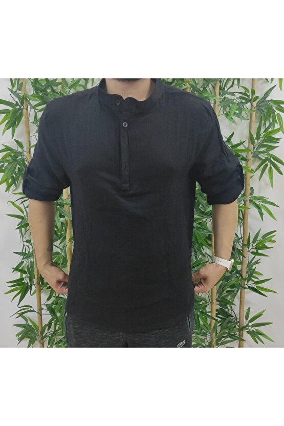 Erkek Uzun Kollu Hakim Yaka Düğmeli Erkek Müslim Gömlek