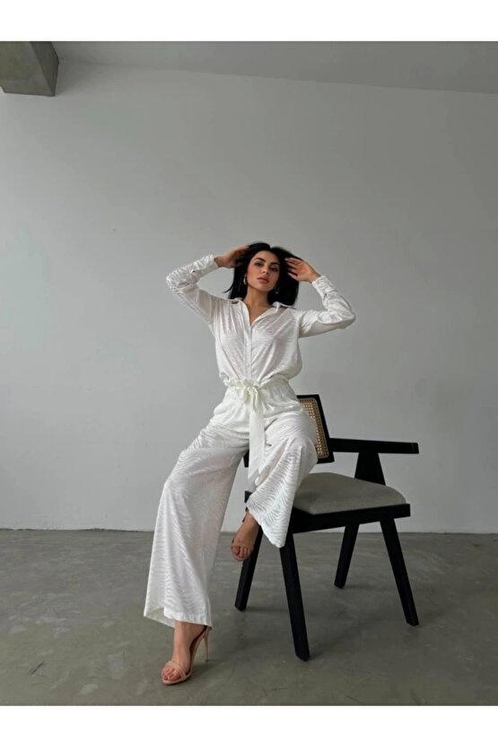 Gömlek Pantolon Saten İkili Takım