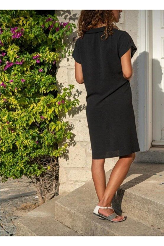 Kadın Polo Yaka Detaylı Aerobin Kumaş Elbise