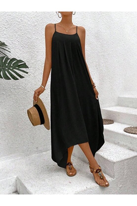 EQURİ Kadın Ip Askılı V Yakalı Asimetrik Detaylı Aerobin Elbise