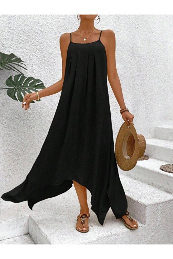 EQURİ Kadın Ip Askılı V Yakalı Asimetrik Detaylı Aerobin Elbise