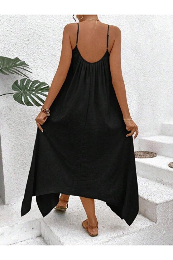 EQURİ Kadın Ip Askılı V Yakalı Asimetrik Detaylı Aerobin Elbise