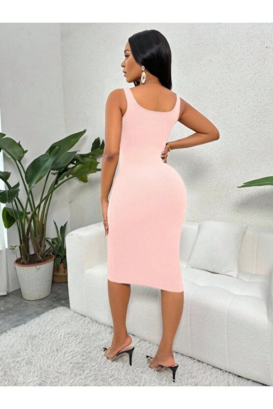 EQURİ Kadın Askılı önü Düğmeli Midi Kaşkorse Elbise