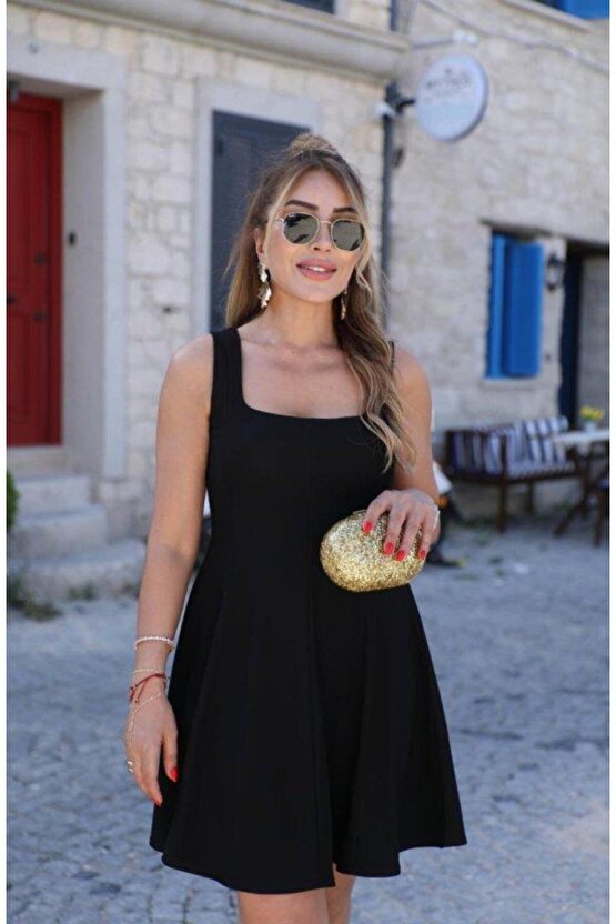 Kadın Kare Yaka Mini Elbise