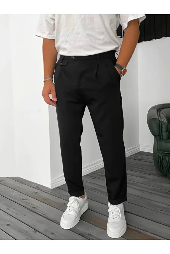 Erkek Belden Düğmeli Cepli Dokuma Pantolon