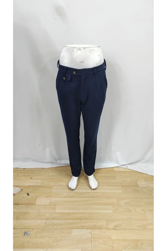 EQURİ Erkek Belden Düğmeli Cepli Dokuma Pantolon