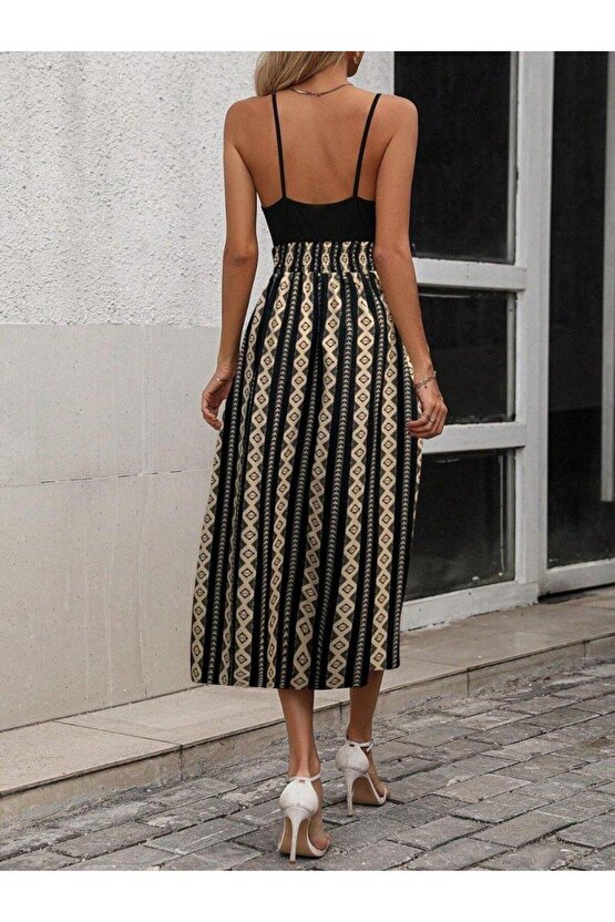 Kadın Ip Askılı Kruvaze Yakalı üst Viskon Alt Desenli Süprem Elbise
