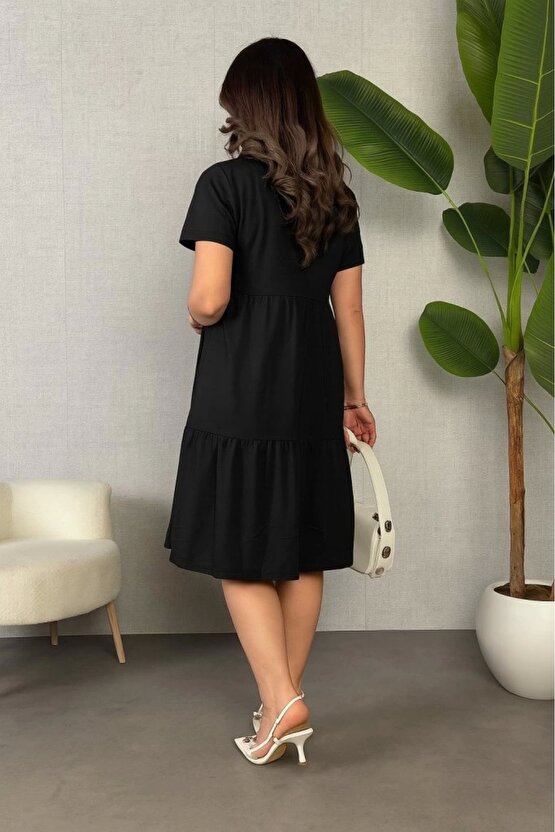 Kadın Kısa Kollu V Yakalı Viskon Elbise