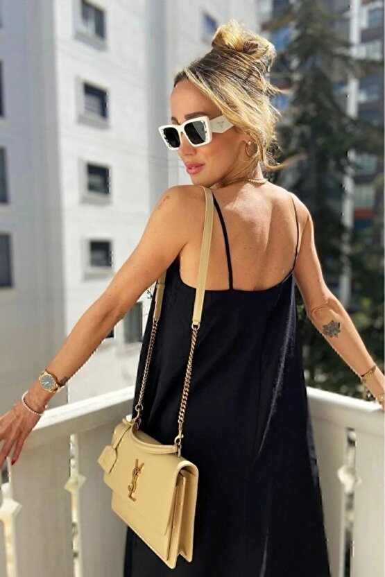 EQURİ Kadın Ip Askılı V Yakalı Uzun Aerobin Elbise