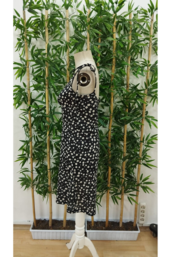 EQURİ Kadın Ip Askılı Omuzlardan Bağcıklı çiçek Desenli Süprem Elbise