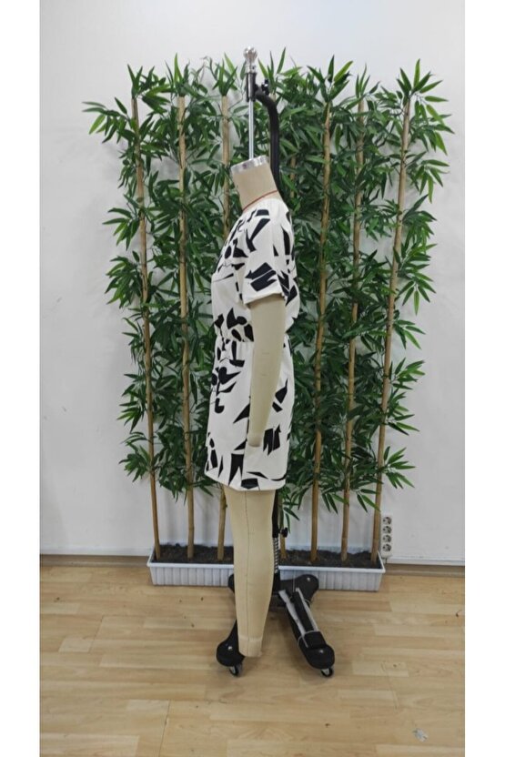 Kadın Tek Omuzdan Açık Beli Lastikli Desenli Süprem Tulum