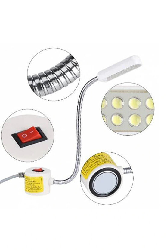 Metal T Spiral Dikiş Makinası Lambası Mıknatıslı 10 Ledli