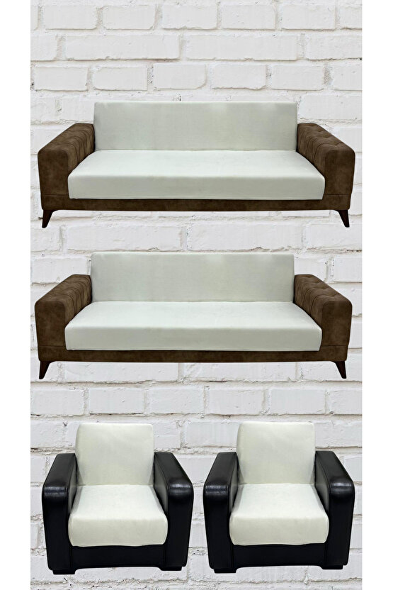 3+3+1+1 İtalyan Süet Kolsuz Koltuk Örtüsü (KREM RENK)