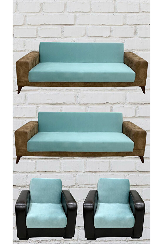 3+3+1+1 İtalyan Süet Kolsuz Koltuk Örtüsü (MİNT RENK)