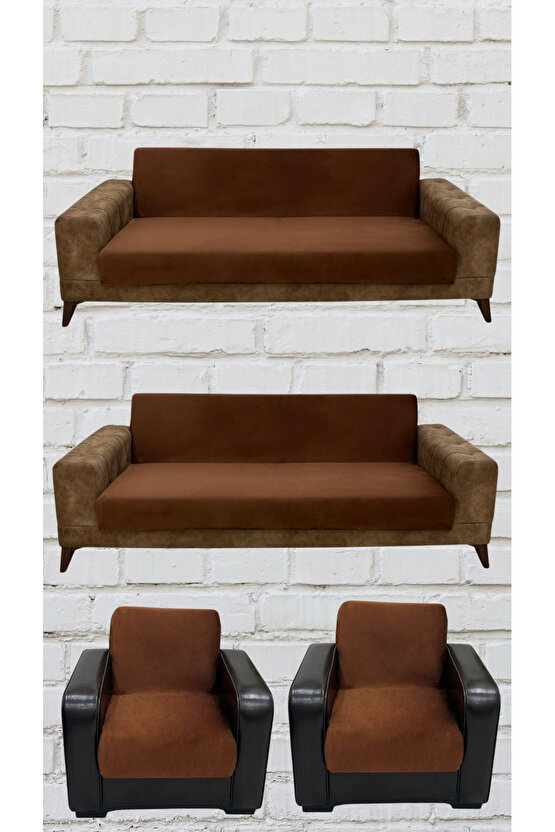 3+3+1+1 İtalyan Süet Kolsuz Koltuk Örtüsü ( KAHVE RENK)