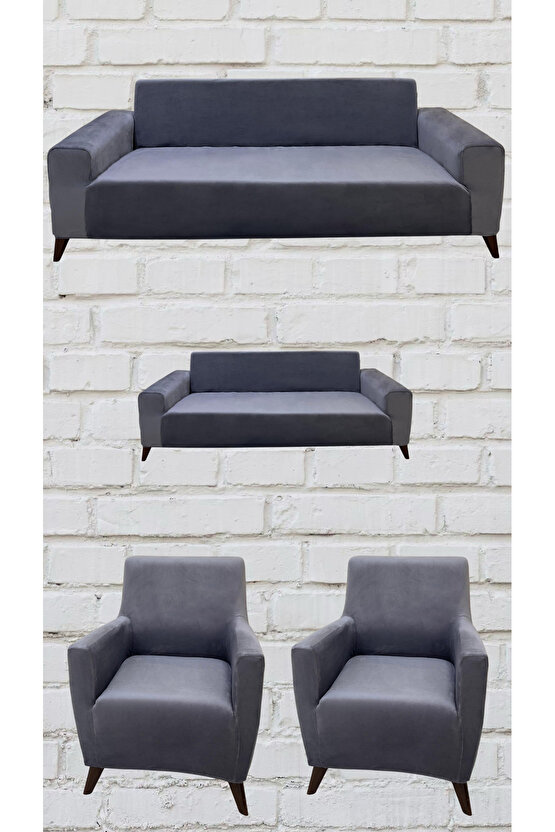 3+2+1+1 İtalyan Süet Koltuk Örtüsü (KOYU GRİ RENK)