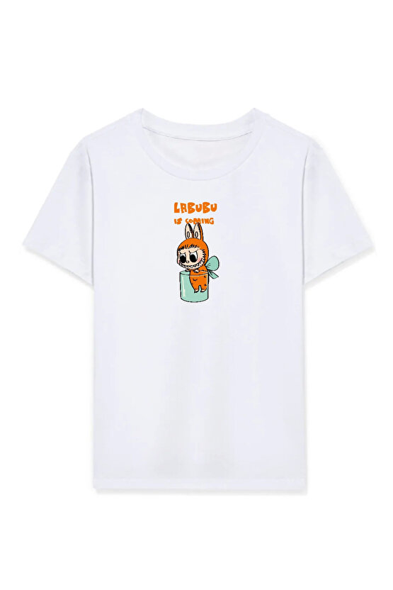 Kız Labubu Çocuk Baskılı T-Shirt - Beyaz