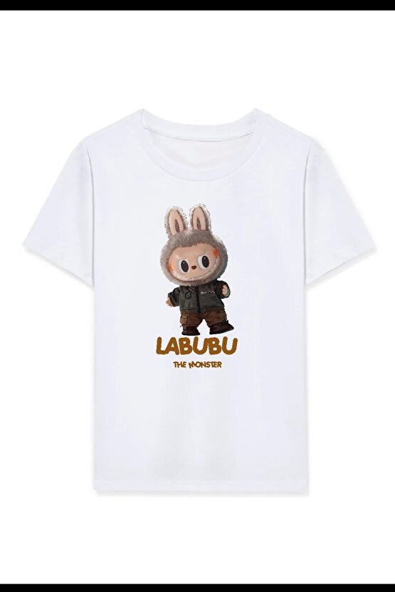 Kız Labubu Çocuk Baskılı T-Shirt - Beyaz