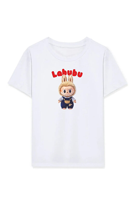 Kız Labubu Çocuk Baskılı T-Shirt - Beyaz