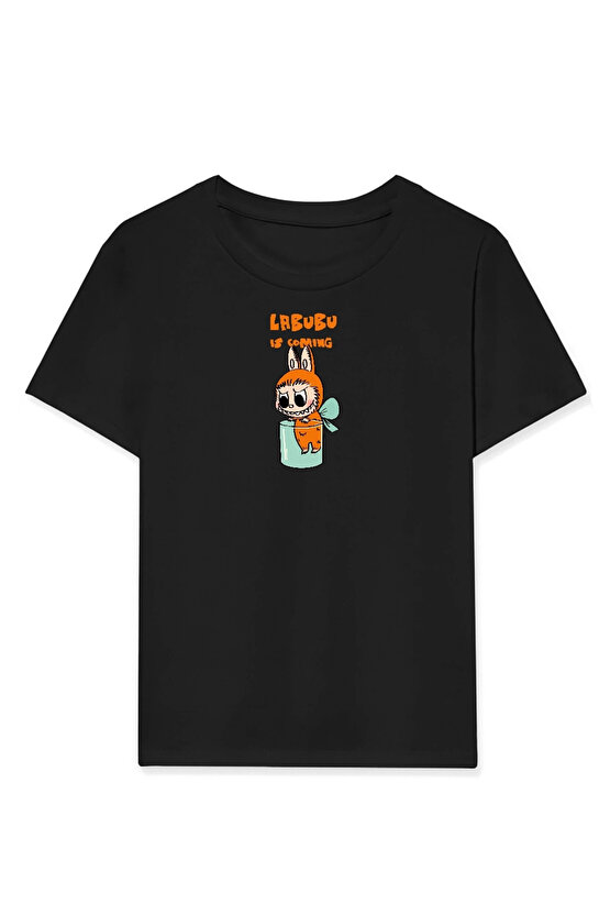 Kız Labubu Çocuk Baskılı T-Shirt - Siyah