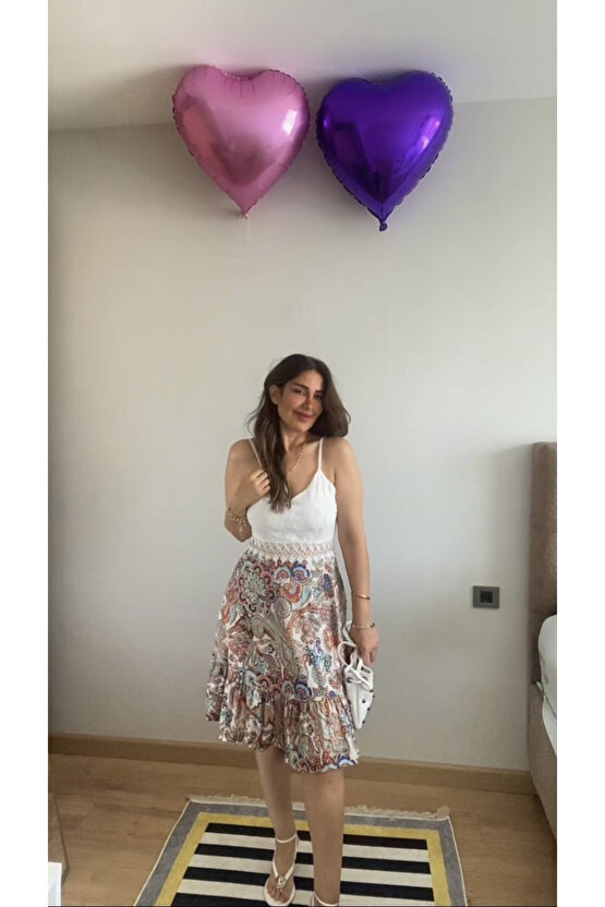 Kadın Askılı V Yakalı üst Dantel Alt Süprem Mini Elbise