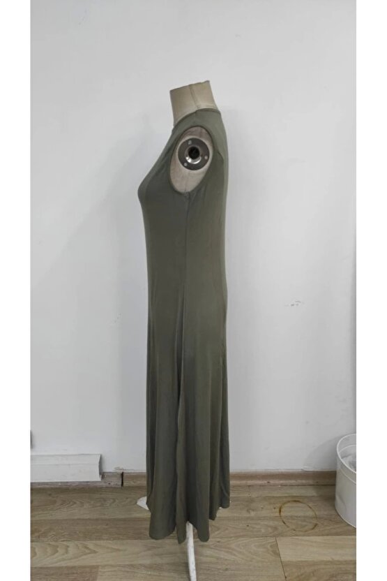 Kadın Sıfır Kollu Bisiklet Yaka Viskon Elbise