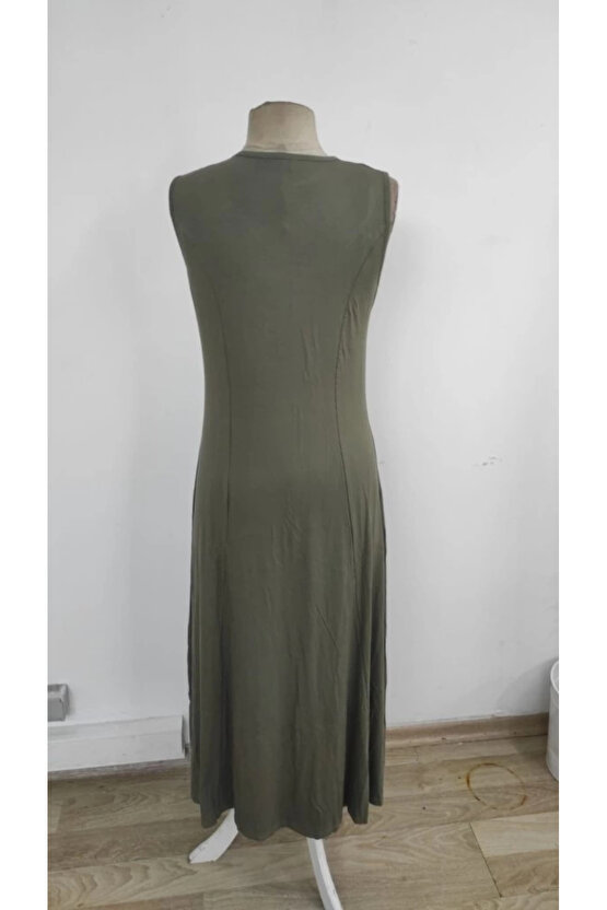 Kadın Sıfır Kollu Bisiklet Yaka Viskon Elbise