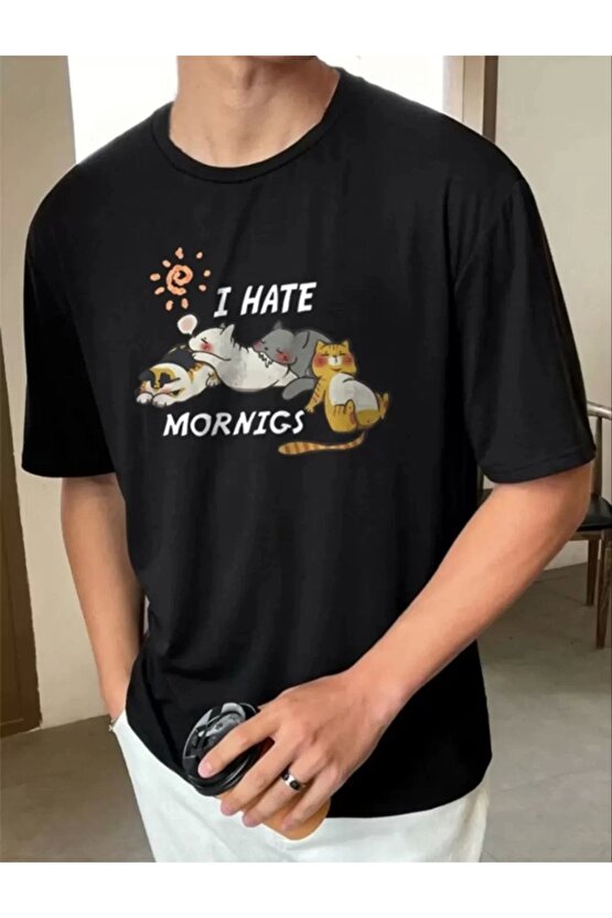 Unisex Baskılı Oversize T-Shirt - Siyah