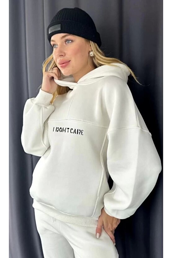 Nakış İşlemeli Üç İplik Sweat Takım- Beyaz