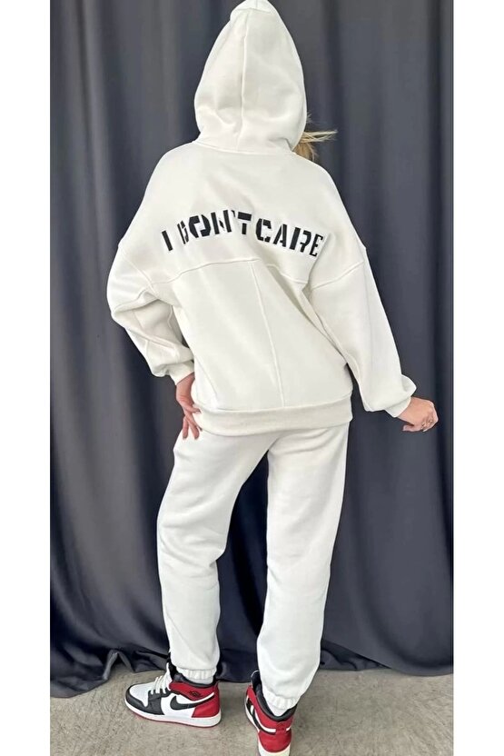 Nakış İşlemeli Üç İplik Sweat Takım- Beyaz