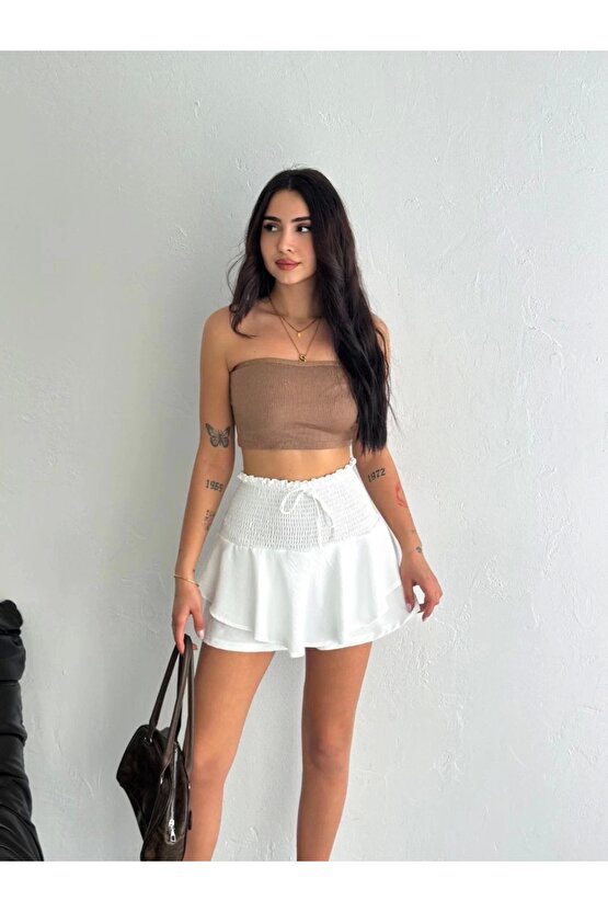 Ayrobin Şortlu Etek - Beyaz