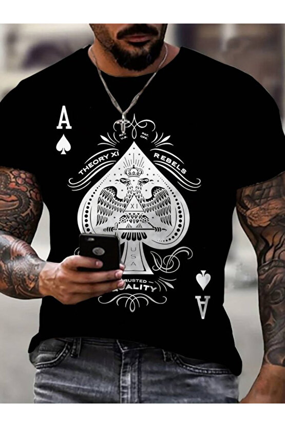 EQURİ Erkekkısa Kollu Yuvarlak Yaka Desenli Viskon T-shirt