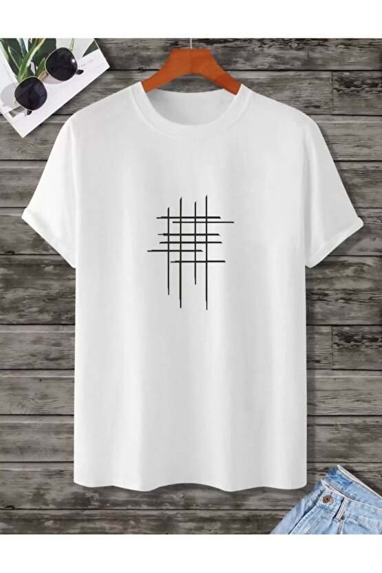 Unisex Baskılı Oversize T-Shirt - Beyaz