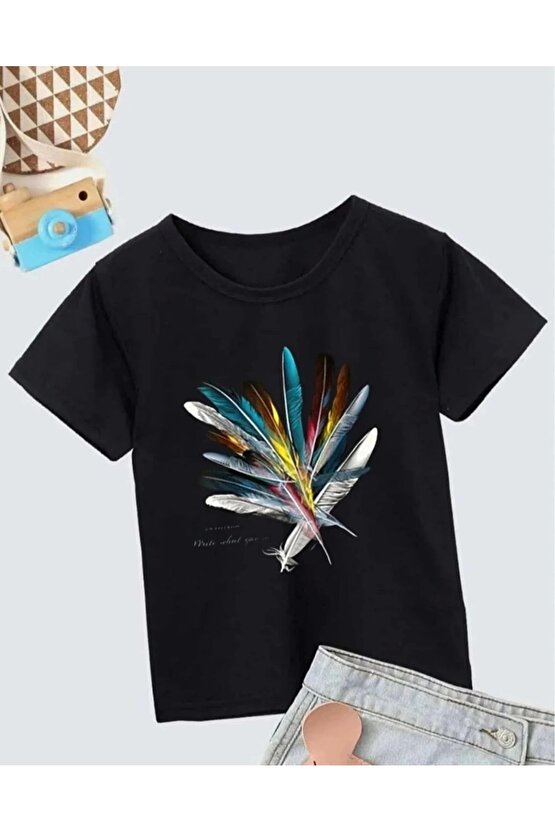 Kız Çocuk Baskılı T-Shirt- Siyah