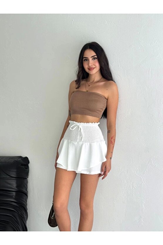 Ayrobin Şortlu Etek - Beyaz
