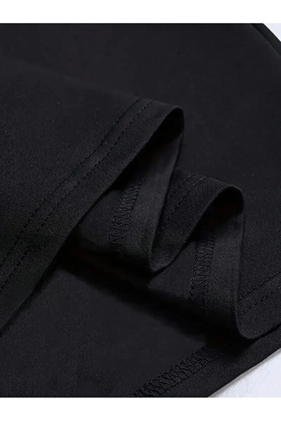 LB Ön Arka Baskılı Oversize Bisiklet Yaka Yazlık T-shirt - Siyah