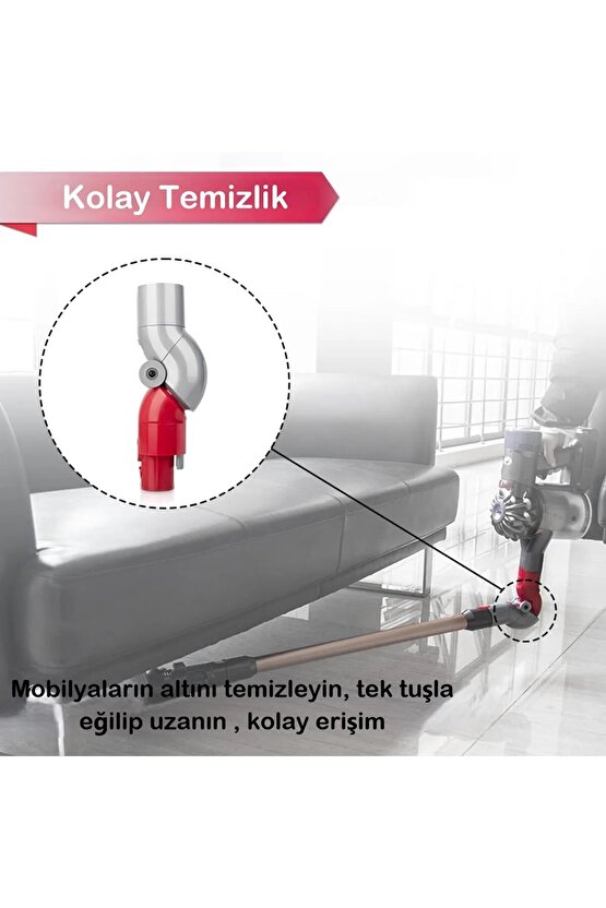 Dyson Mobilya Altı Adaptörü V15-V16 Uyumlu Esnek 90° Başlık + HEDİYE 4lü Mikrofiber Bez