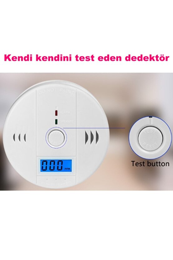 Lcd Ekran Duman Dedektör Alarm Cihazı Karbonmonoksit Dedektörü Kablosuz Pilli Duman Dedektörü