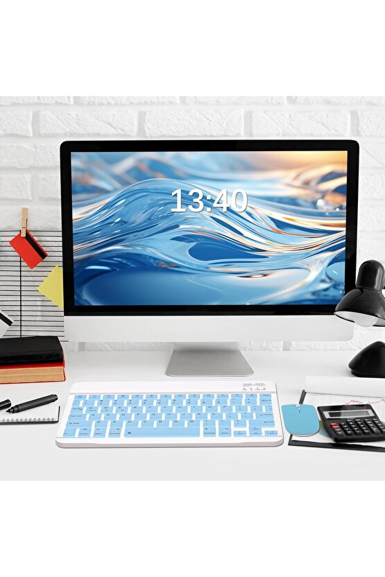 Apple iPad A16 11 Tablet Için Uyumlu Slim Şarjlı Bluetooth Klavye Ve Mouse Seti