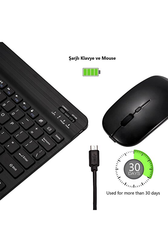 Apple iPad A16 11 Tablet Için Uyumlu Slim Şarjlı Bluetooth Klavye Ve Mouse Seti