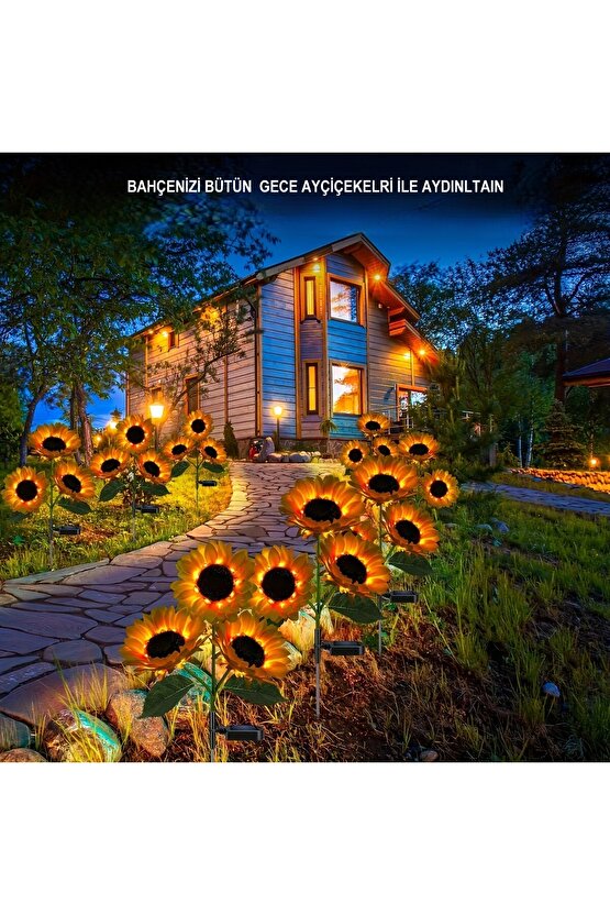 Solar Bahçe Işıkları Güneş Enerjili Ayçiçeği LED Aydınlatma 3 Yapraklı,Solar Sunflower Lights(2 Adet