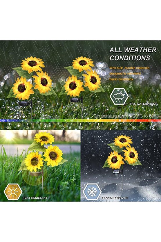 Solar Bahçe Işıkları Güneş Enerjili Ayçiçeği LED Aydınlatma 3 Yapraklı,Solar Sunflower Lights(2 Adet