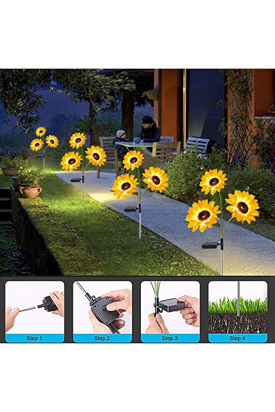 Solar Bahçe Işıkları Güneş Enerjili Ayçiçeği LED Aydınlatma 3 Yapraklı,Solar Sunflower Lights(2 Adet